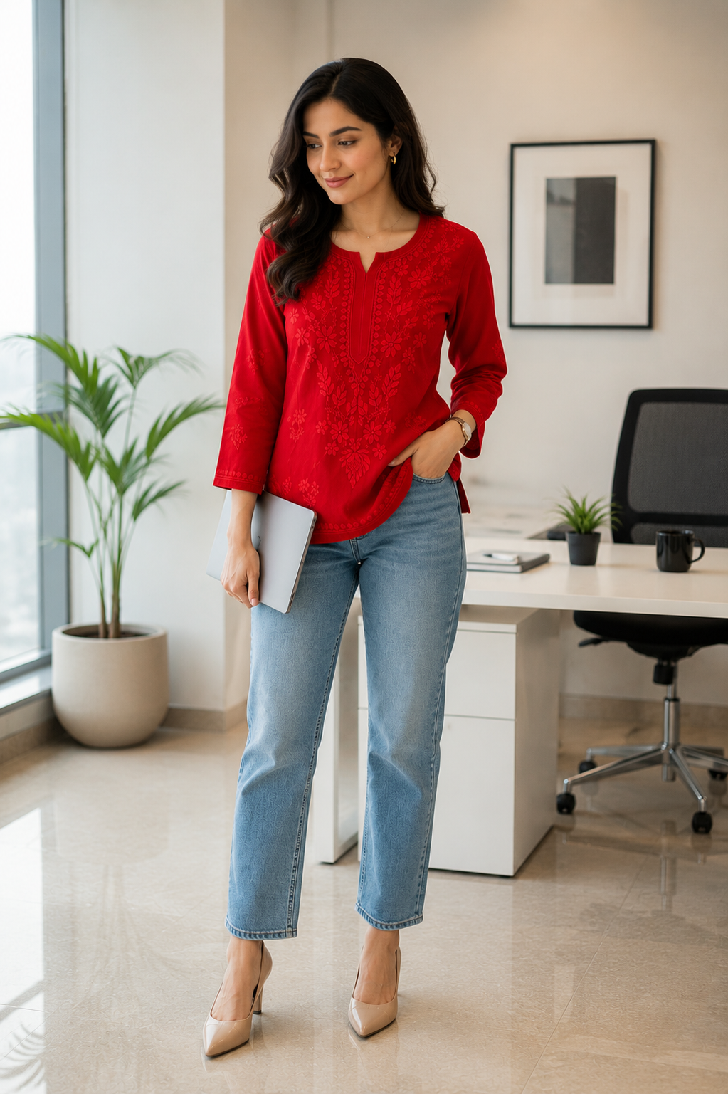 Ruby Bloom Chikankari Short Kurti