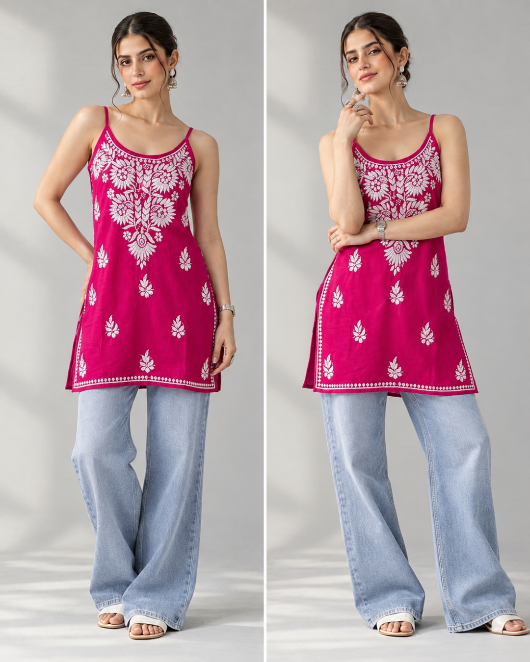 Floral Chikankari Sleeveless Rayon Kurti