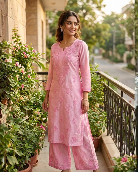 Noor Chanderi Chikankari Kurta Set