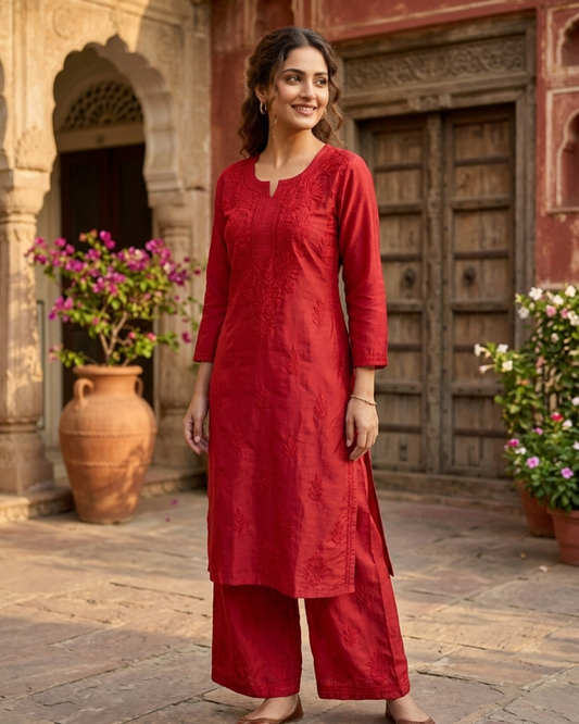 Noor Chanderi Chikankari Kurta Set