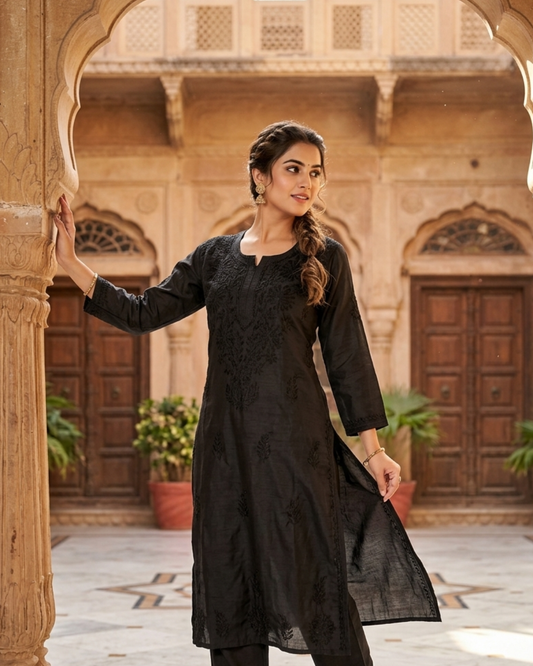 Noor Chanderi Chikankari Kurta Set