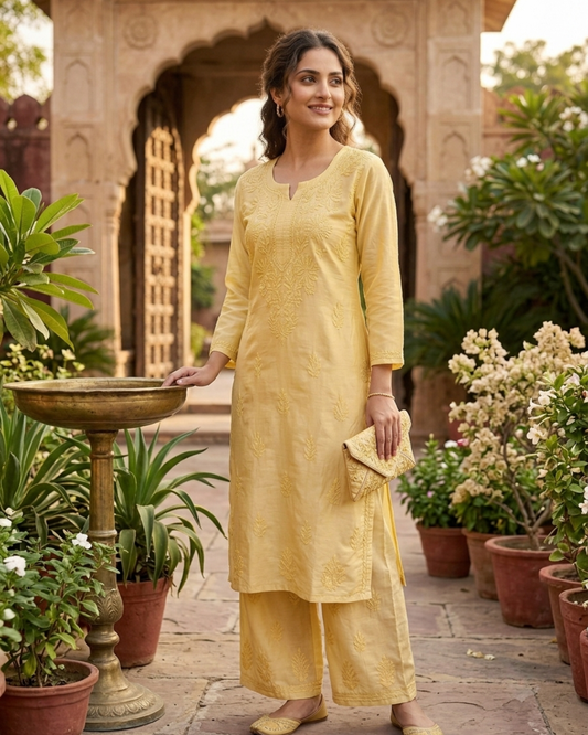 Noor Chanderi Chikankari Kurta Set