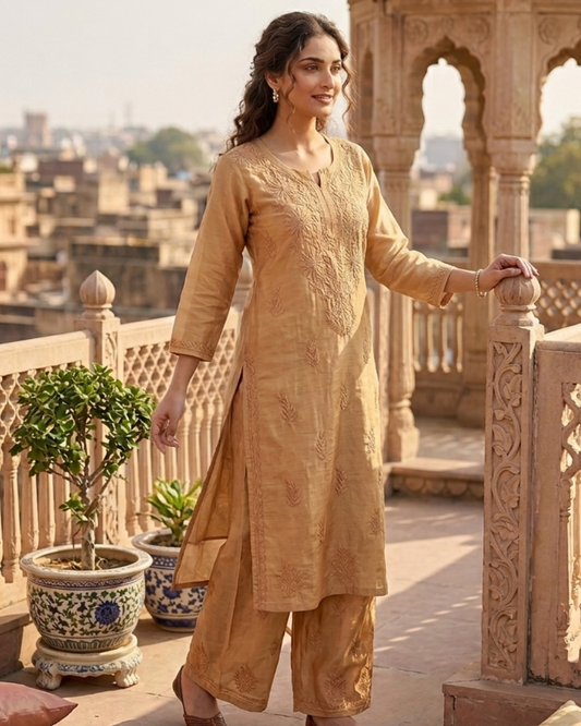 Noor Chanderi Chikankari Kurta Set