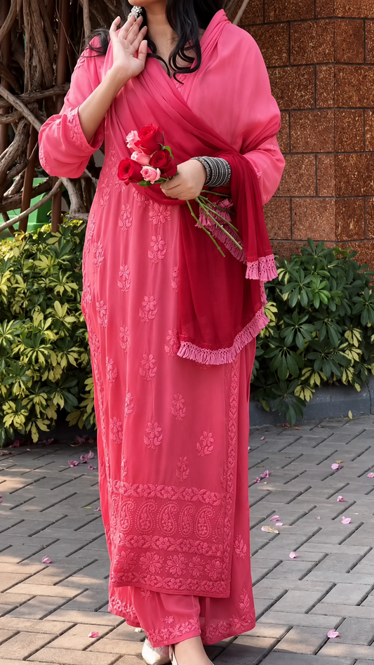 Duoriia Rosé Bloom Chikankari Kurta Set