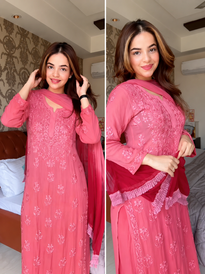 Duoriia Rosé Bloom Chikankari Kurta Set