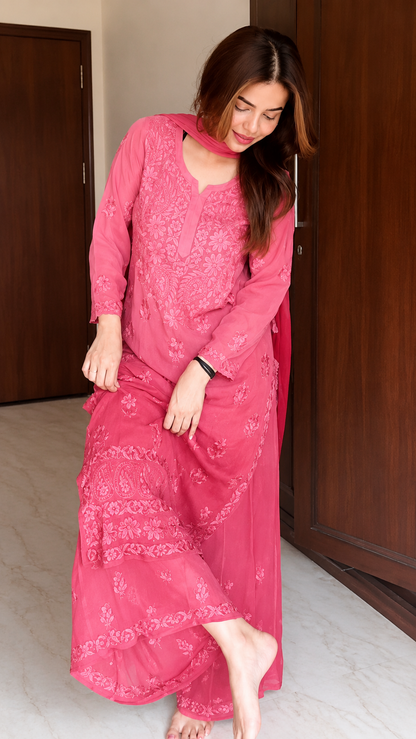 Duoriia Rosé Bloom Chikankari Kurta Set