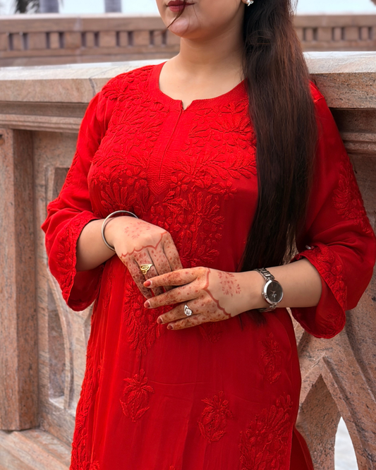 Gulnaar Pure Modal Satin Chikankari Set