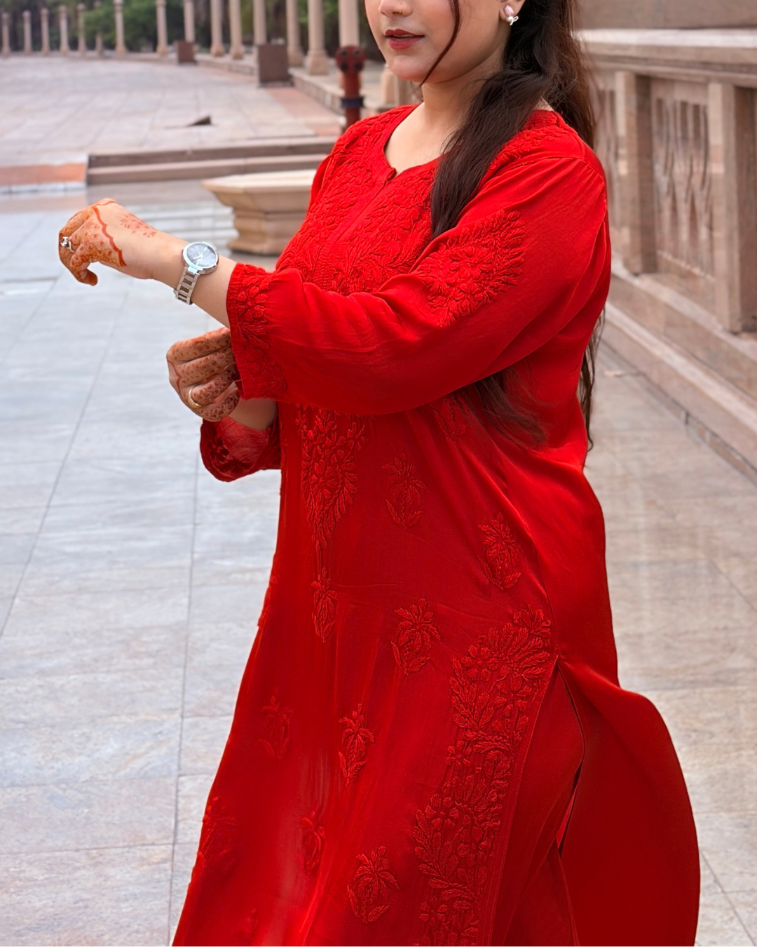 Gulnaar Pure Modal Satin Chikankari Set