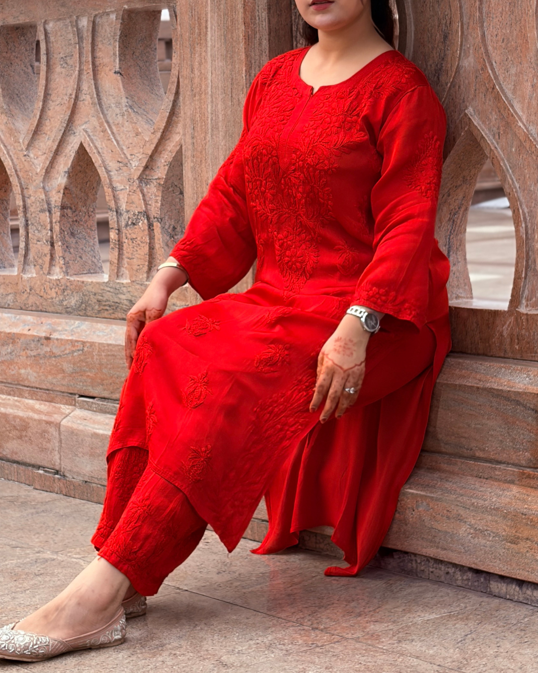 Gulnaar Pure Modal Satin Chikankari Set