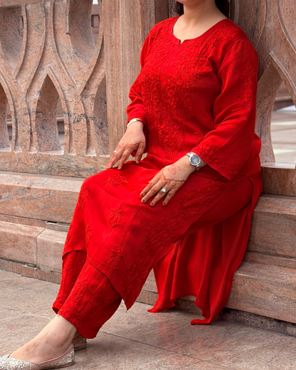 Gulnaar Pure Modal Satin Chikankari Set