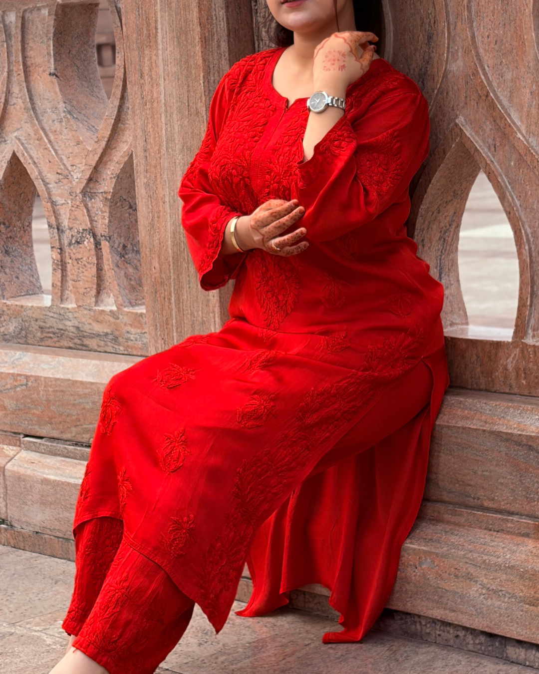 Gulnaar Pure Modal Satin Chikankari Set