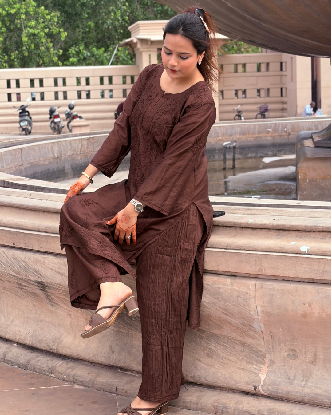 Noor Chanderi Chikankari Kurta Set