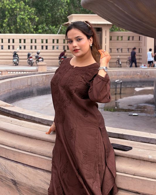 Noor Chanderi Chikankari Kurta Set