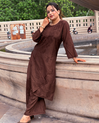Noor Chanderi Chikankari Kurta Set